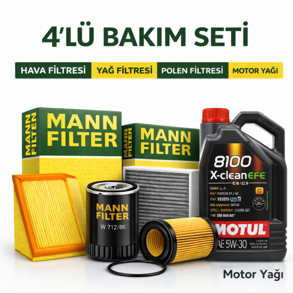 MANN Mitsubishi Lancer 1.6 Motul X-Clean 5W-30 Motor Yağı Filtre Seti (2004-2008) 4 Lü