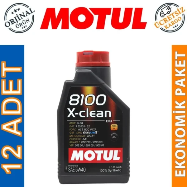 Motul 8100 X-Clean 5W40 1 Lt Tam Sentetik Motor Yağı (12 Adet)