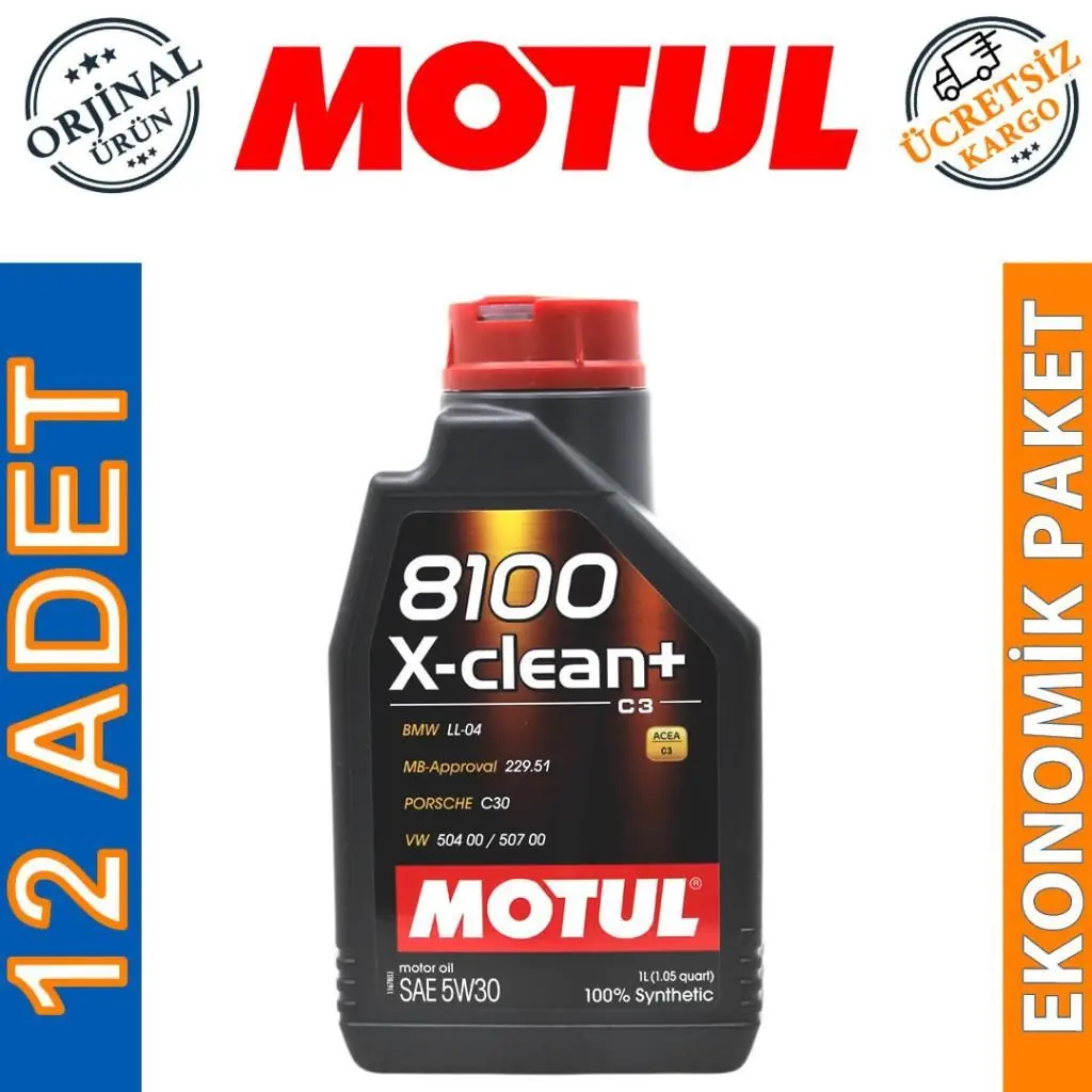 image_1080 Motul 8100 X-Clean+ 5W30 1 Lt Tam Sentetik Motor Yağı (12 Adet) - Görsel 1