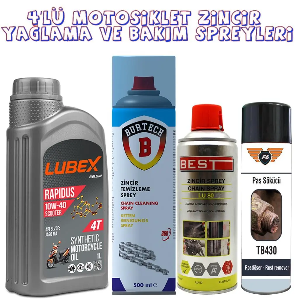image_1080 4 Lü Zincir Bakım Seti ve Scooter Motor Yağı - Görsel 1