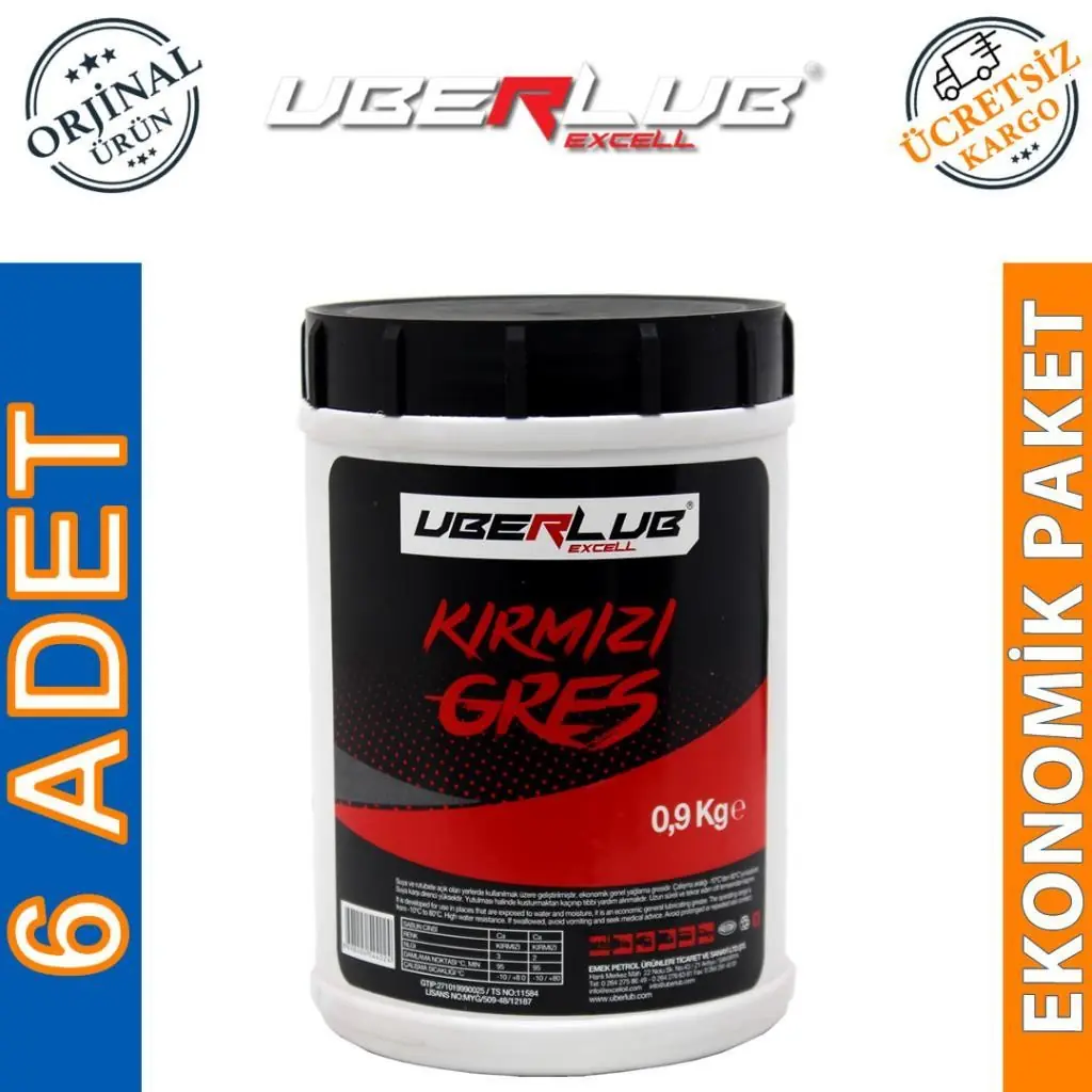 image_1080 Uberlub Excell Kırmızı Gres 0.9 Kg Kalsiyum Sabunlu Gres (6 Adet) - Görsel 1
