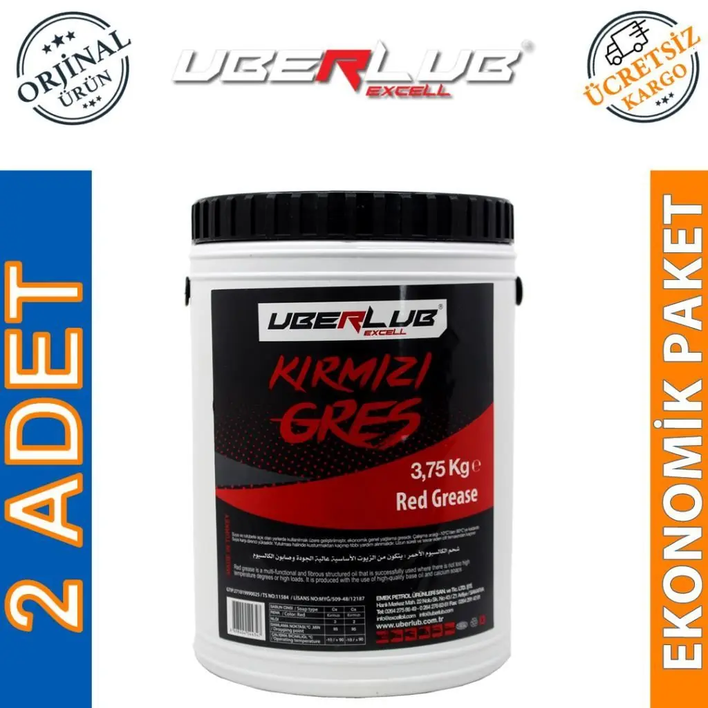 image_1080 Uberlub Excell Kırmızı Gres 3.75 Kg Kalsiyum Sabunlu Gres (2 Adet) - Görsel 1