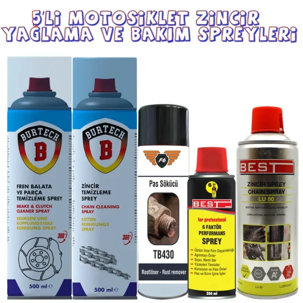 Motosiklet Zincir Temizleme ve Bakım 5'li Set
