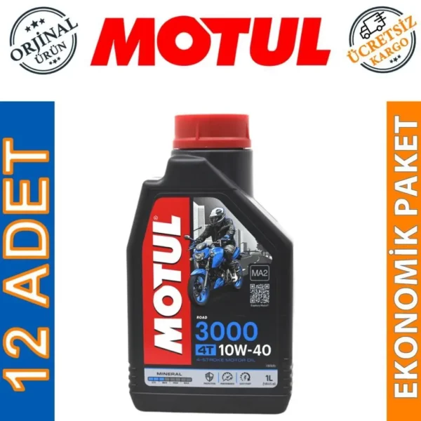 Motul 3000 10W40 4T 1 Lt 4 Zamanlı Motosiklet Yağı (12 Adet)
