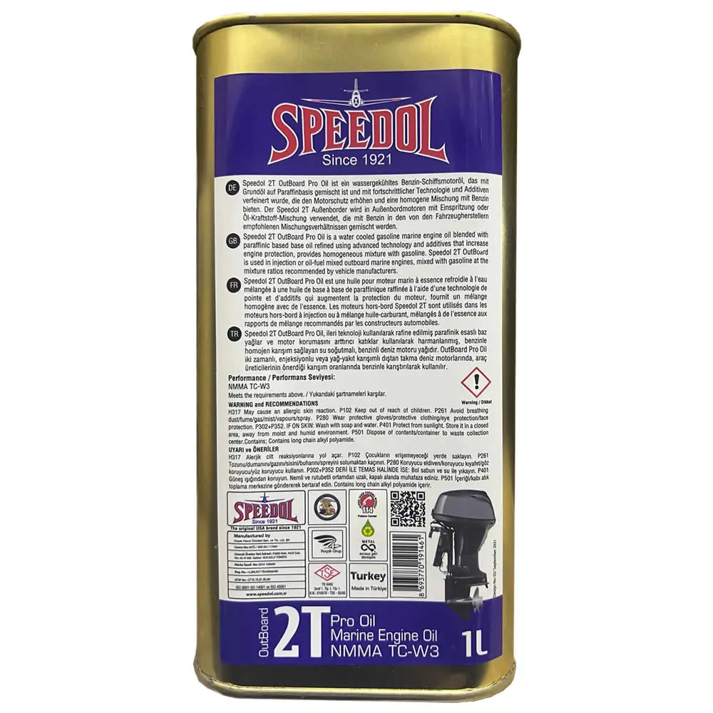 speedol-outboard-2t-1lt Speedol Marine Outboard 2T 1 Lt Tekne Motor Yağı - Görsel 1